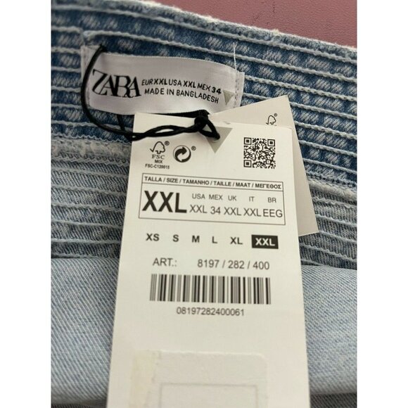 Zara Jrs XXL Light Blue Denim Side Zip Body-Con Spaghetti Strap Mini Dress - Picture 5 of 6